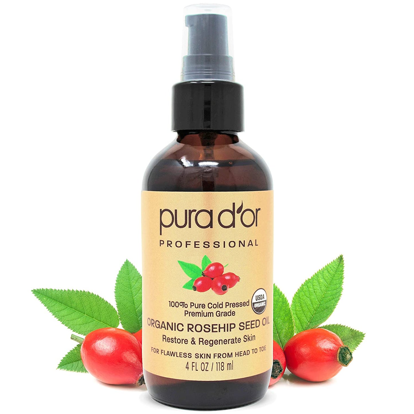 Organic Rosehip Seed Oil All Natural Moisturizer Facial Serum For Anti-Aging and Acne Scar Treatment