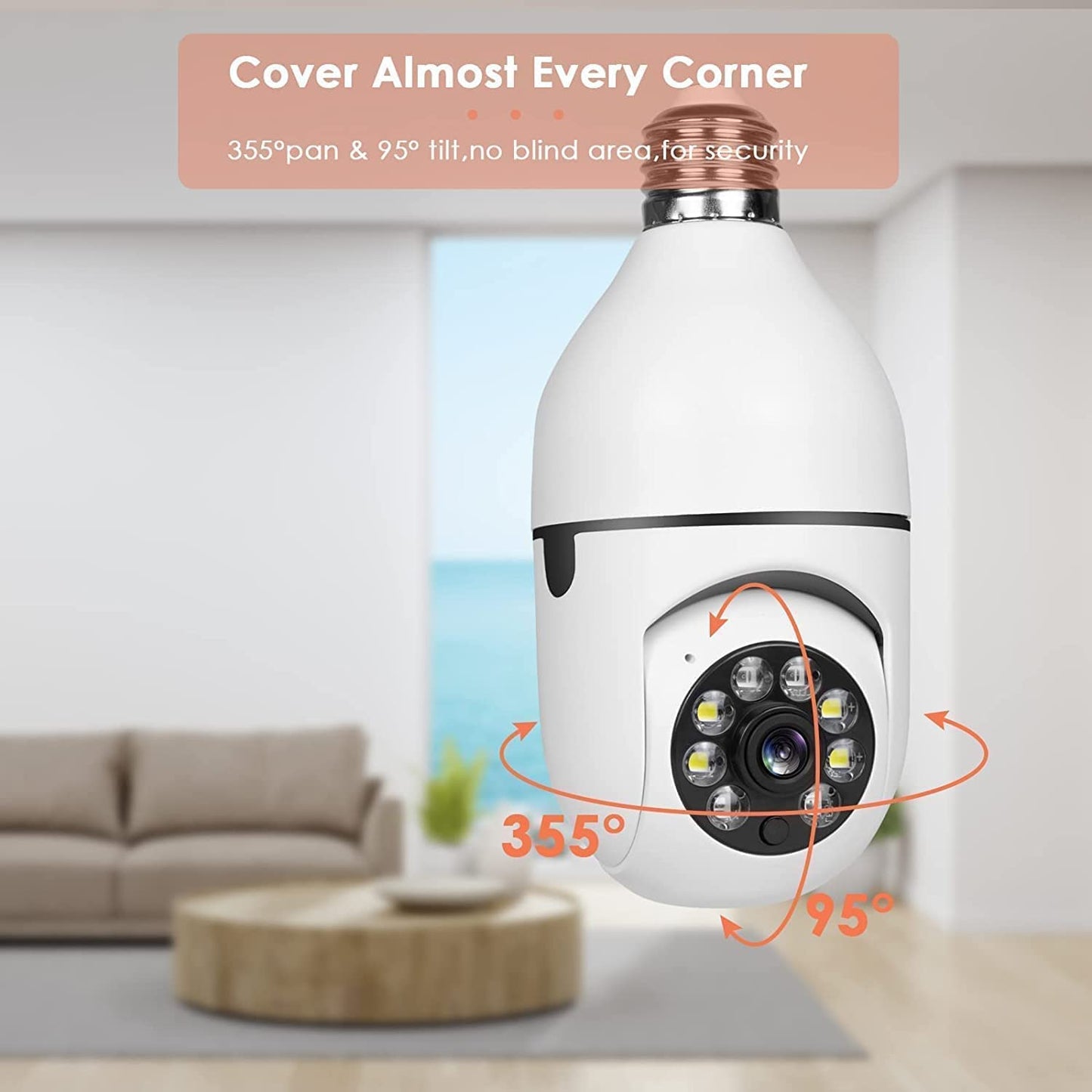 Wireless WiFi 1080p Light Socket Bulb Security Camera Floodlight Night Vision Motion Detection Two-Way Audio